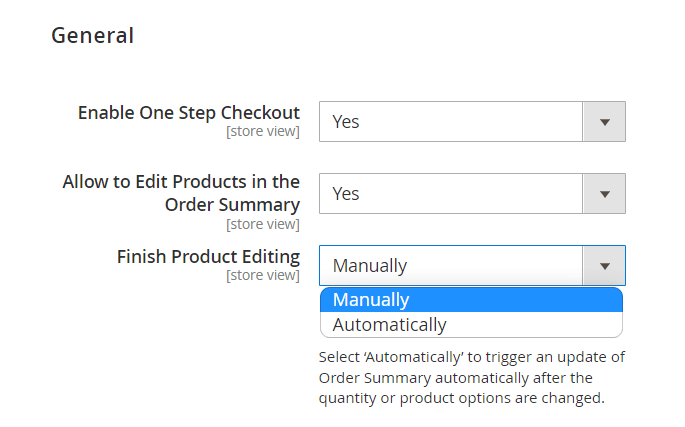 one step checkout general settings