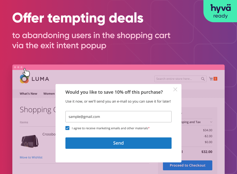 display the exit popup on the shopping cart
