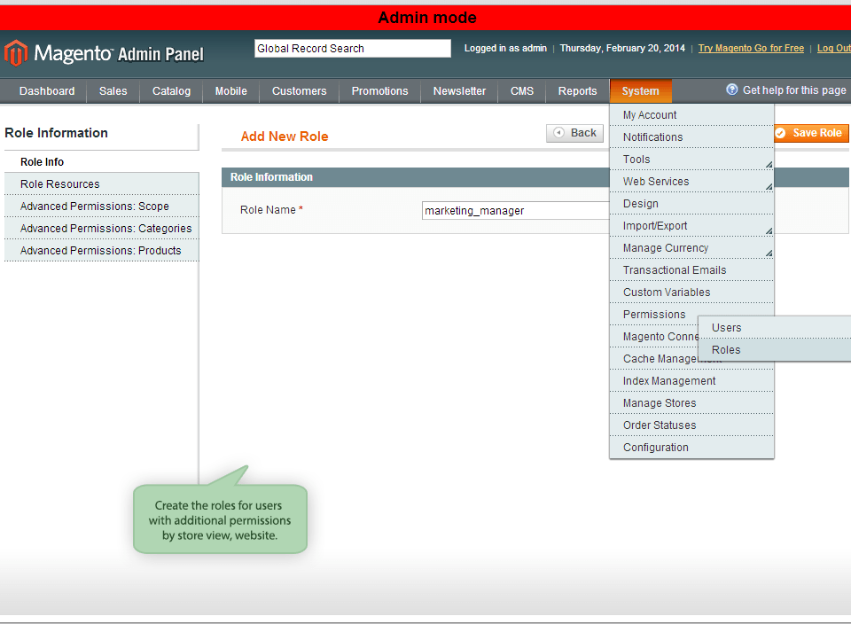 create a role for a user