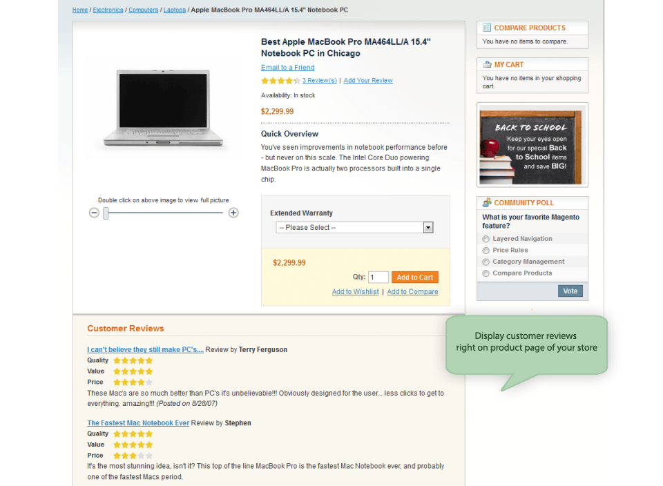 display customer reviews right on product page in magento