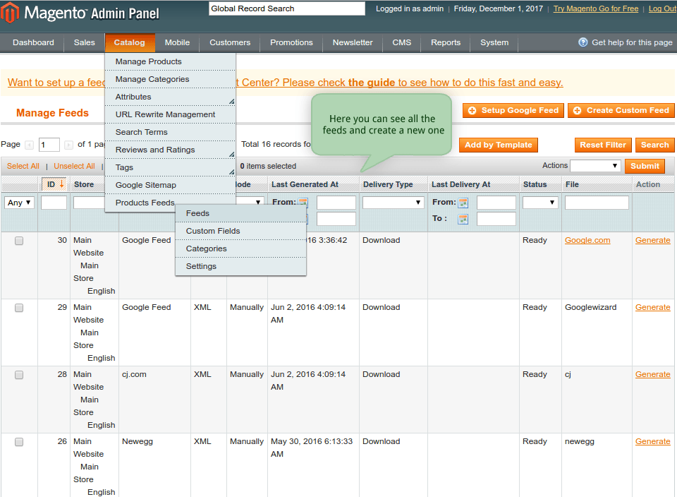 product feed list