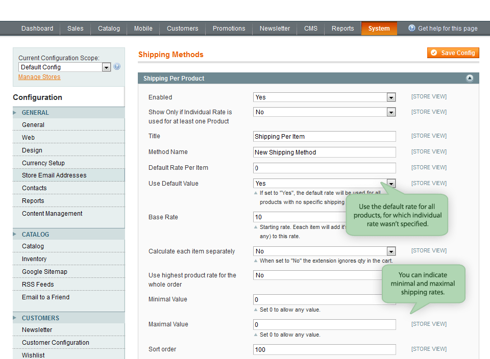 ability to specify minimal and maximal margins