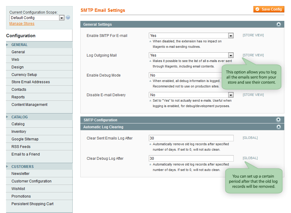 smtp settings