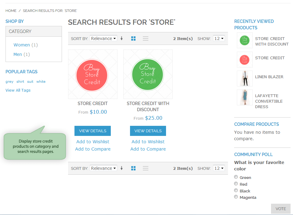 store credit products example.