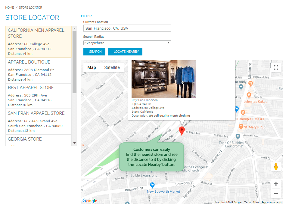 sort store locations by distance