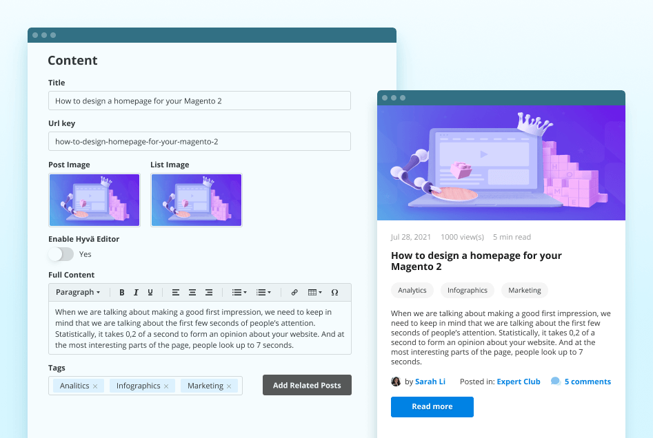 blog post editor magento 2 news extension