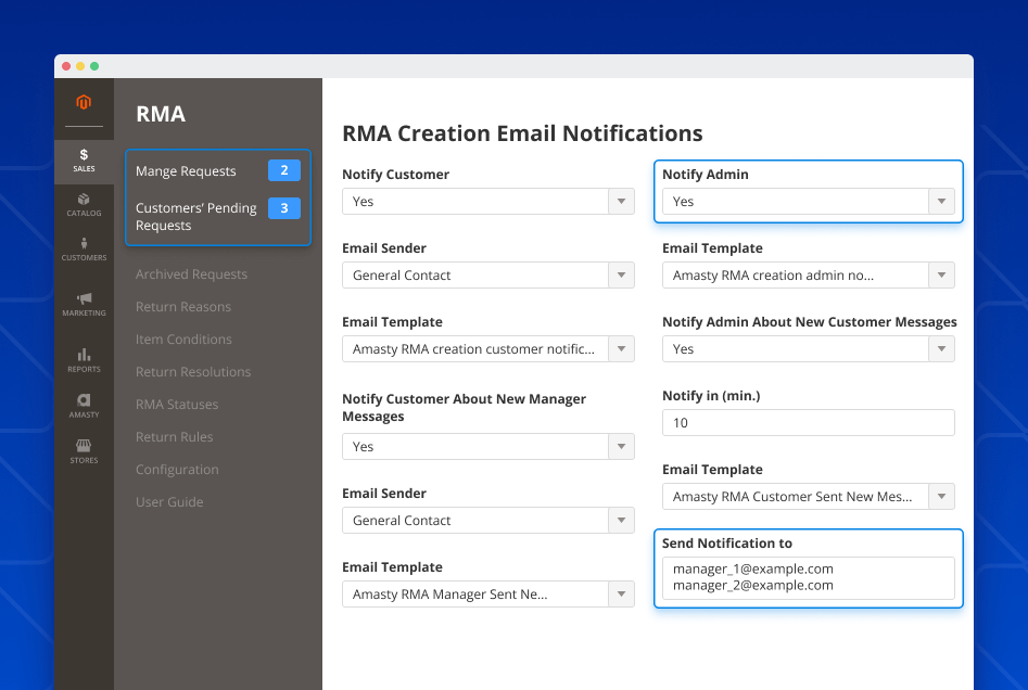 magento 2 product rma rma notifications