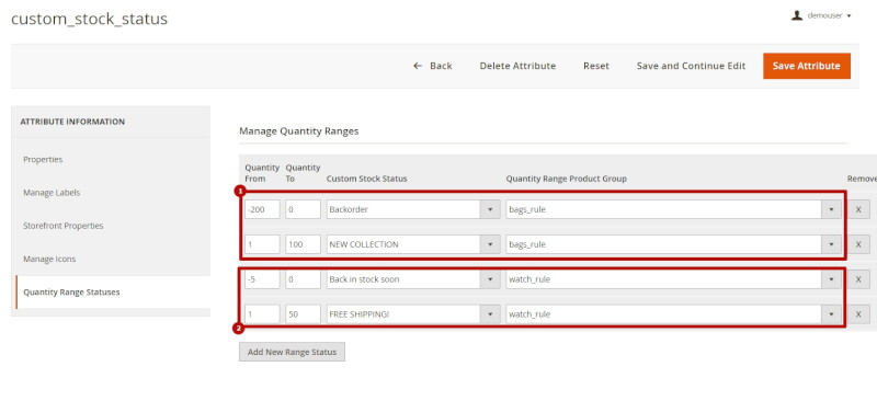 Stock Status Ranges