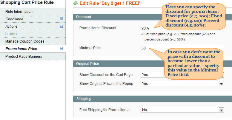 auto add promo items with products. discount settings