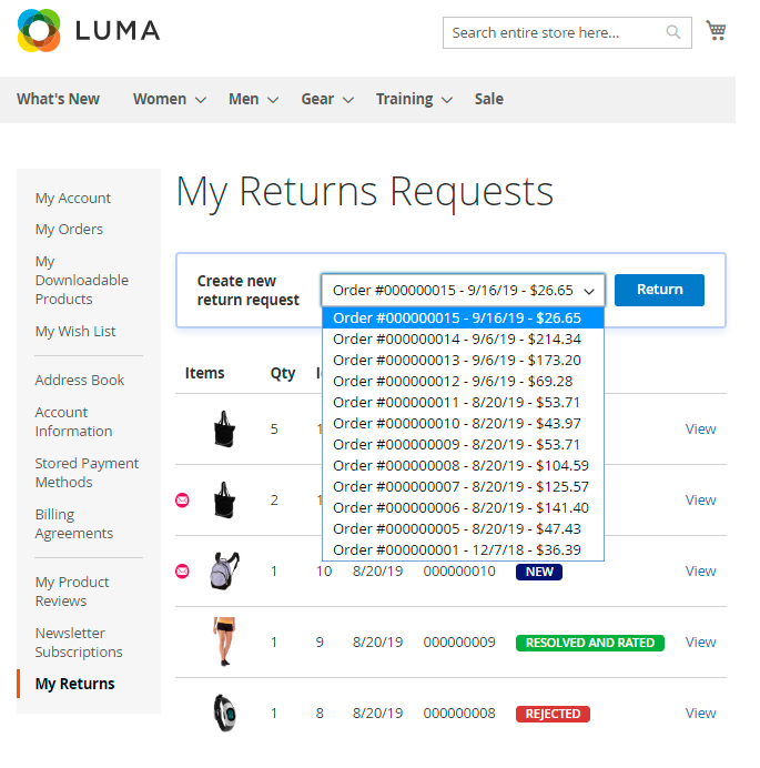 Magento 2 product return RMA