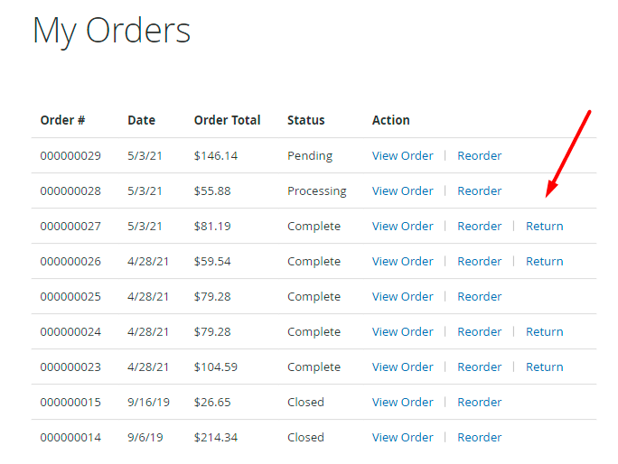 Magento 2 returns management