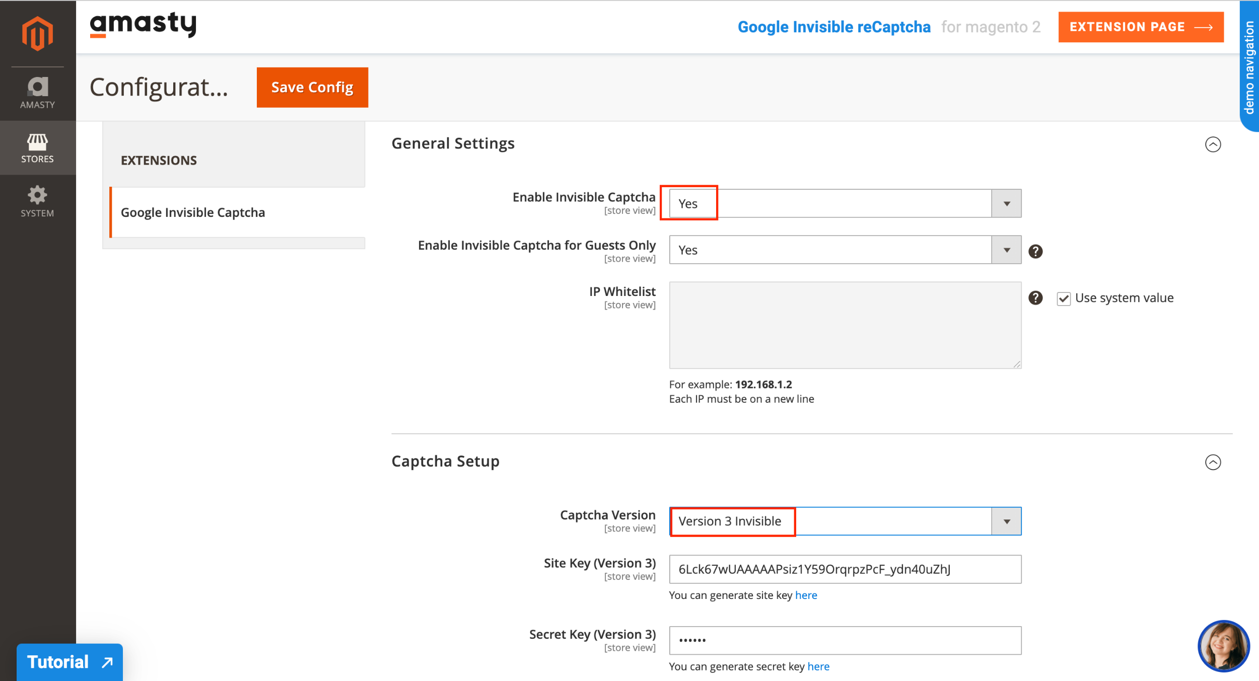 Settings for Google Invisible reCaptcha v3