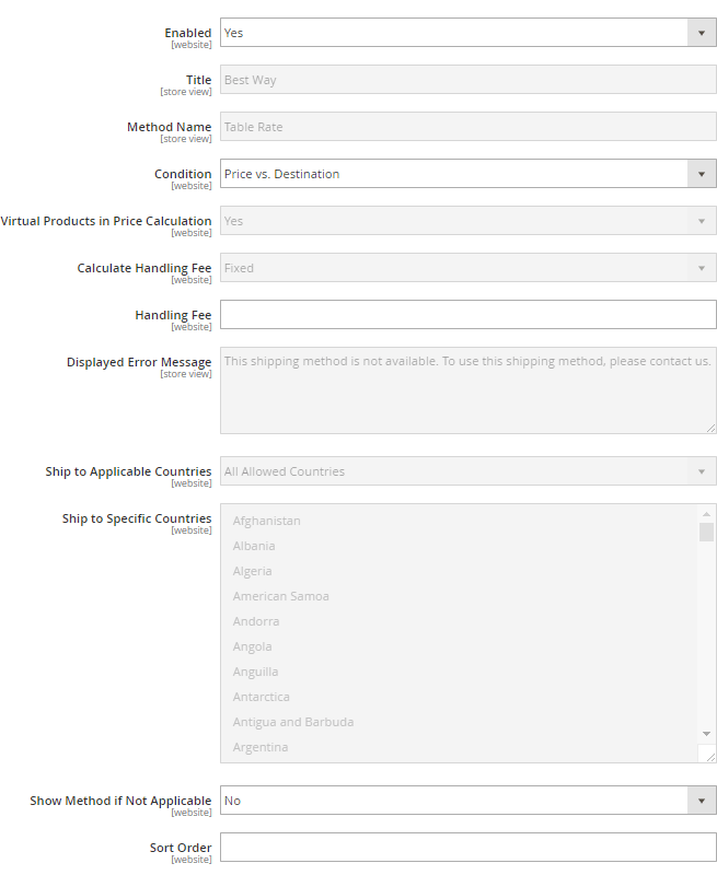 default settings