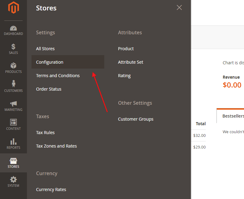 stores configuration section