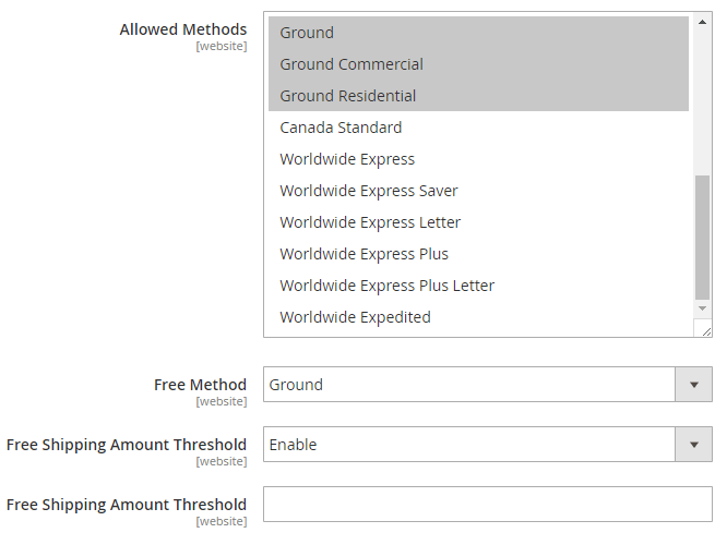 allowed shipping methods