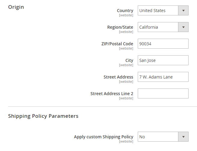 sales shipping settings 