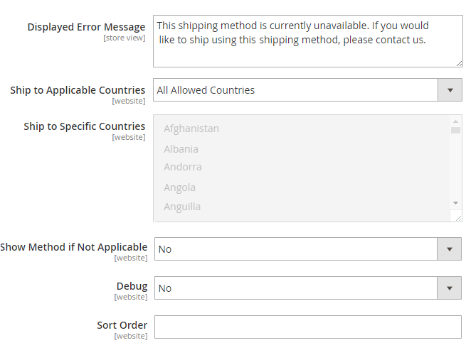 displayed error message