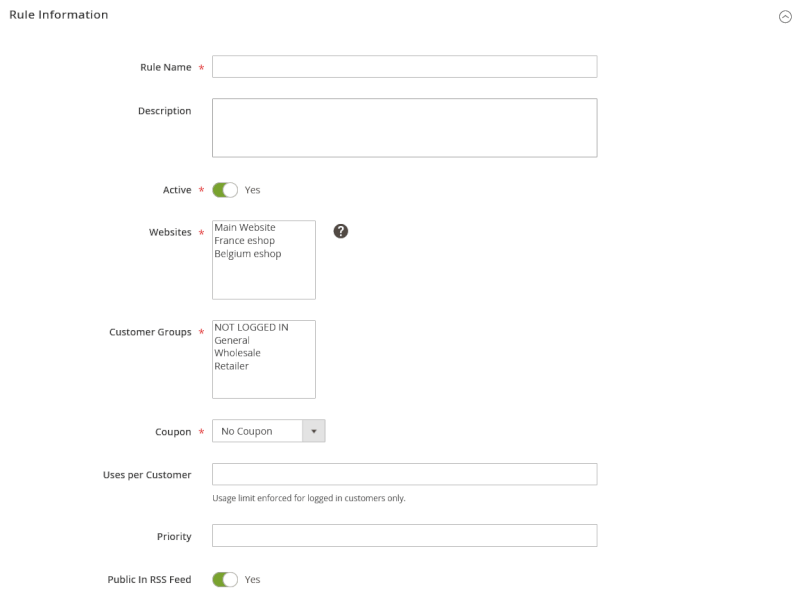 cart price rule settings