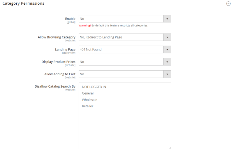 category permissions settings