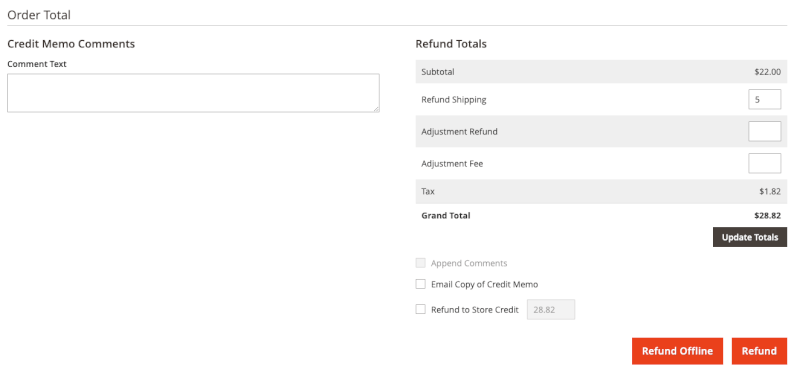 credit memo refund totals
