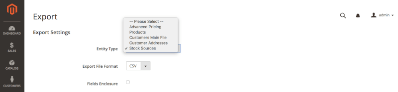 product export settings